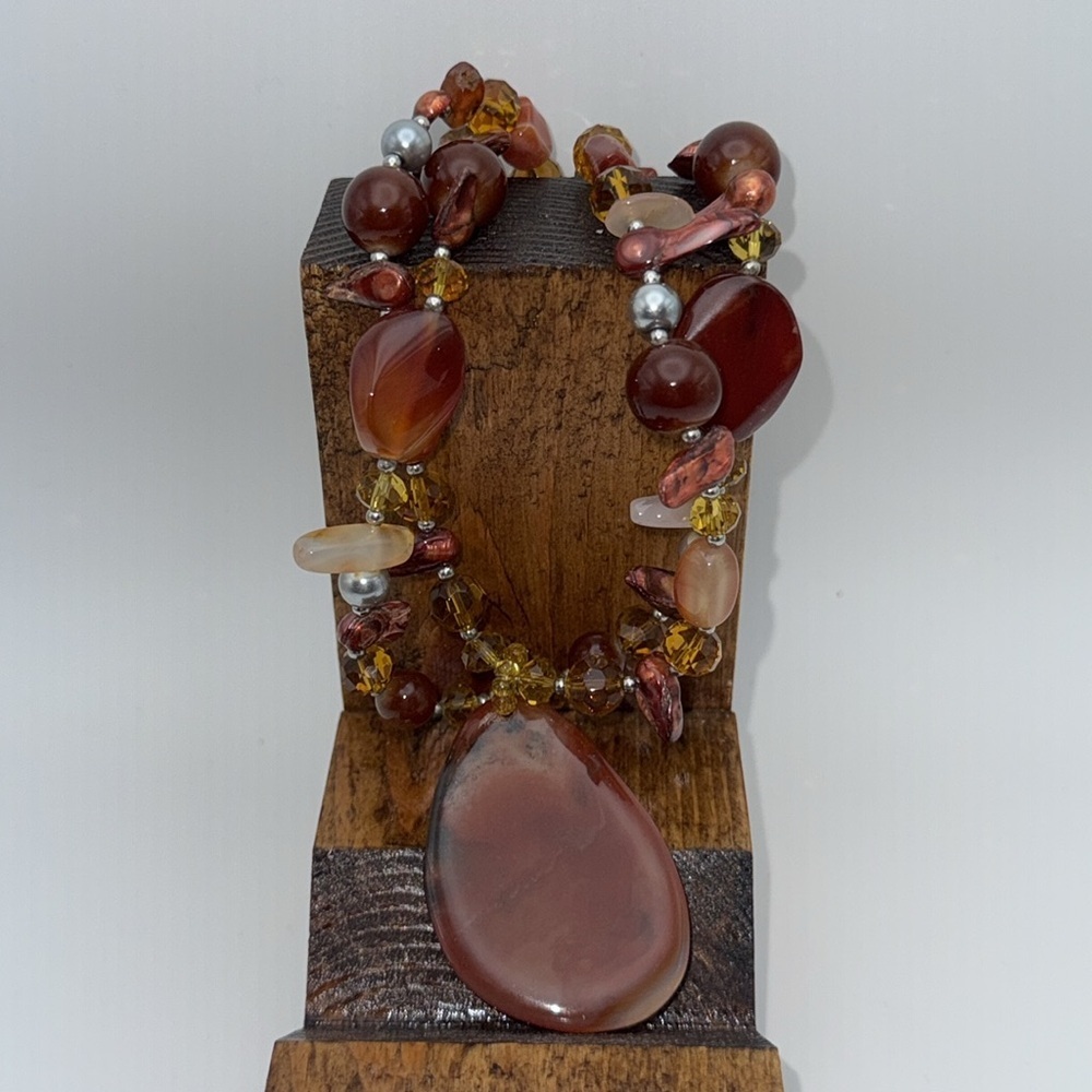 Chunky amber colored multi strand beaded statement necklace boho western - Picture 14 of 14